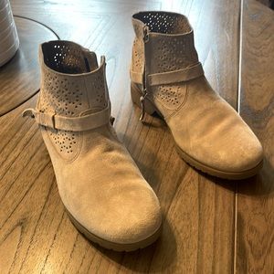 Cream; Suede booties; 1 inch heal.